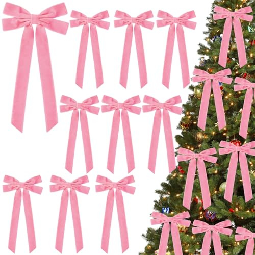 KVGBNT 12 Stück Weihnachten Deko, Weihnachtsbaum Deko, Weihnachtsbaum Schleifen, Geschenkschleife Groß, Weihnachtsbogen Geschenkschleife für Weihnachtskranz Dekorationen Geschenke (Rosa)