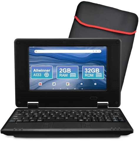 Fwmntu 7 Portable Small Laptop, Android 12.0 OS with 2GB RAM 32GB ROM,Processor A133P Type-C 5V 2A Mini Laptop Notebook for Kids(Black)