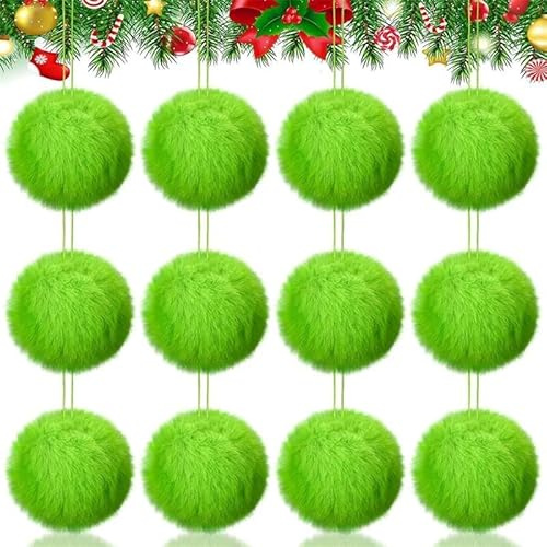 Sanivovonu 12 Stück Lime Green Plüsch Weihnachtskugeln Elf Dekoration Baum Grün Soft Faux Weihnachten Party Home Furnishings