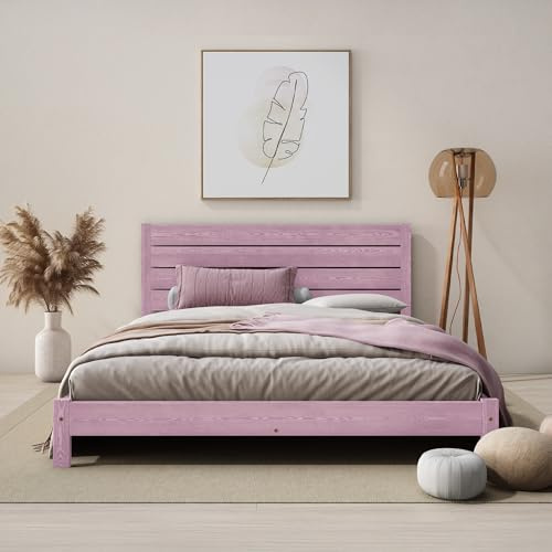 Nodax Super King Bed Frame – F15 Solid Pine Japanese-Inspired Low Wooden Bed Frame, Eco Colour Woodstain Option, Slatted Base with Extra Four Supportive Legs, Bedroom Furniture | 6ft (Purple Lilac)
