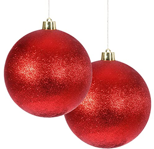 2PCS 15CM Große Weihnachtskugeln Kunststoff Christbaumschmuck,Christmas Decorations Christbaumkugeln Rot Bruchsichere Kugeln für Festival Bruchsichere Wetterfest Outdoor Weihnachtkugeln Weihnachtsdeko