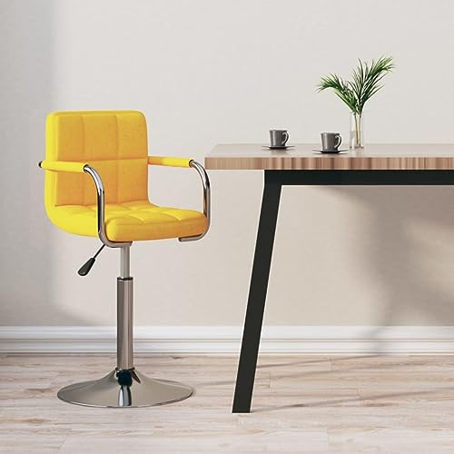 Yunovire Barhocker Gelb Stoff, Drehbar, Höhenverstellbar, Modernes Design, Verchromter Stahl, Bequeme Armlehnen, für Küche, Esszimmer, Theke, Tresen, Island, Gastronomie, 1 Stück