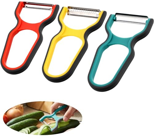 3Pcs Peelers for Kitchen, Stainless Steel Y Peeler for Fruits Vegetables Potato Peelers Multifunctional Kitchen Utensils (Red, Yellow, Green)