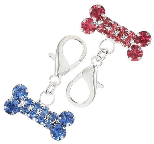 VICASKY 2 Stück Blauer mit Strasssteinen Besetzter Knochenanhänger aus Legierung Langlebiges und Austauschbares Haustierhalsband Zubehör für Welpen und Hunde