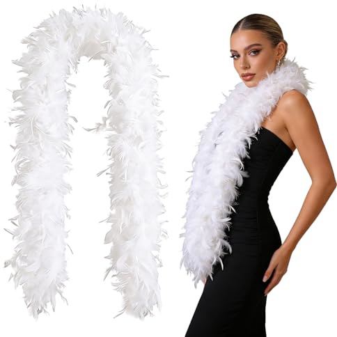 Weiße Federboa, 2m Weiß Große Feder Schal, Flauschige Federboa, Türkische Feder Chandelle Boa für Partys, Weihnachten, Hochzeiten, Kostüme, Konzerte