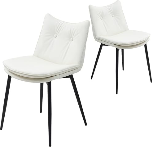 eslohnt Esszimmerstühle Set, Küchenstühle, ergonomische Essstühle, Stühle Esszimmer mit Verstellbarer Fußpads, Kunstleder Polsterstuhl für Küche Wohnzimmer Schlafzimmer (2, Weiß)