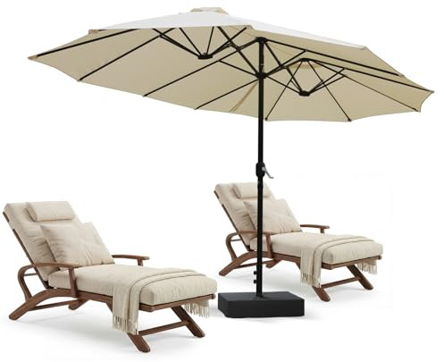 VOWNER Ombrellone da Giardino, Doppio da Patio Rettangolare, con Sistema di Apertura e Chiusura Manovella, con Base & Manovella, 4,4 x 2,6 m, per Giardino, Esterno, Beige