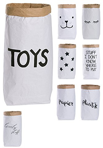 Papiersack Paper Bag rund Kraftpapier Beutel Braun Weiß 'Toys'