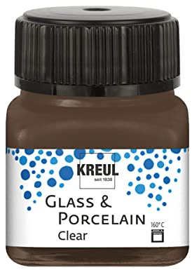 KREUL 16298 - Glass & Porcelain Clear espressobraun, im 20 ml Glas, transparente Glas- und Porzellanmalfarbe auf Wasserbasis, schnelltrocknend, glasklar