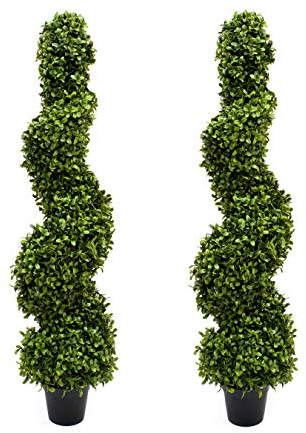 Künstliche Spiralbuchsbaum-Formschnittbäume, 96 cm, 2 Stück