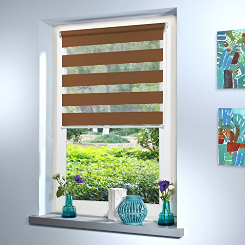 Doppelrollo nach Maß, Maßanfertigung Klemmfix nach Maß zum Klemmen ohne Bohren klemm Duo Rollo Rollo nach Maß, für Fenster und Türen, Klemmfix ohne Bohren (120cm Höhe x 75cm Breite/Braun)