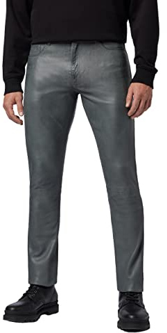 RICANO Slim Fit, Herren Lederhose/Lederjeans (Regular Waist), echtes Lamm Leder (as3, Numeric, Numeric_38, Regular, Regular, Grau)