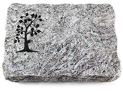 Wilhelmy Grabmale Grabplatte, Grabstein, Grabkissen, Urnengrabstein, Liegegrabstein Modell Pure 40 x 30 x 5 cm Marina Blue-Granit, poliert inkl. Gravur (Sandstrahl-Ornament Baum 1)