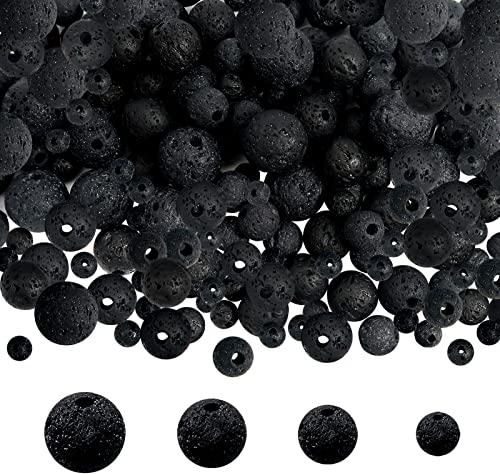TOAOB 580 Stück Lava Perlen Natürlich Schwarz 4mm 6mm 8mm 10mm Runde Lose Perlen Stone für Schmuckherstellung