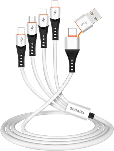 SDBAUX 3A/1.2M Multi 6 en 1 Câble Chargeur, USB A/USB C vers Câble 4 en 1 Charge Rapide, avec 2 iP/Micro/Type-C Ports, pour iOS Téléphone, Android Galaxy, LG, Sony, Moto, Hoor View, Xiaomi, Oneplus