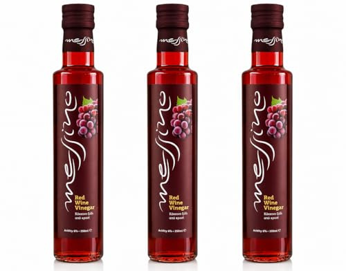 Messino Griechischer Rotweinessig 3x250ml (750ml) – Premium, Vegan | Premium-Rotweinessig aus Griechenland ohne Zuckerzusatz – kräftig für Dressings, Marinaden & Saucen