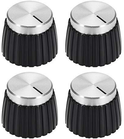 Uxcell 4pcs Marshall Style Amplifier Potentiometer Knobs, Black with Silver Tone Cap, Volume Control Knob, Fits 1/4 (6.4mm) Solid Shaft Potentiometers