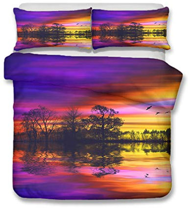 Stillshine. Bettbezug-Set Herbst Landschaft Wald Dämmerung Himmel Bunte Wolken Reflexion Bettwäsche Set Landschaft Malerei Fein Mikrofaser Bettbezug Mit Kissenbezug 80x80 cm (D,Bettbezug 135x200 cm)