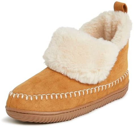 Dearfoams Women's Alpine Moritz Outdoor Arch Support House Shoe Bootie Slipper, Whiskey, 9-10