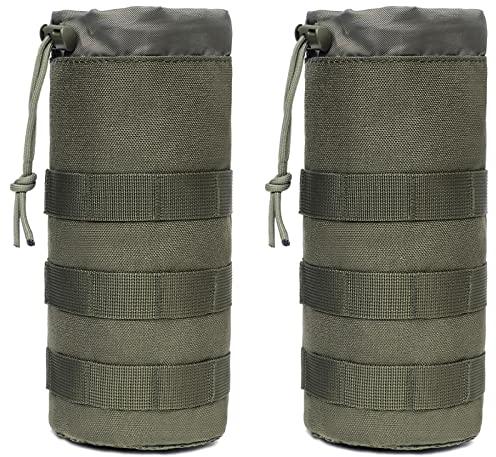 TRIWONDER Poche Bouteille Molle Poche de Cruche à Eau Militaire Pochette Porte Gourde Tactique Poches de Sac à Dos pour Camping Randonnée (A - Vert - 2 Pièces)