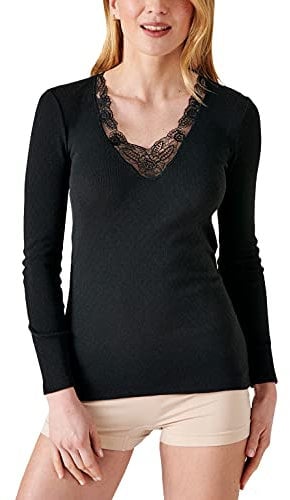Damart - T-Shirt Manches Longues Maille ajourée Thermolactyl Femme Noir Taille 42-44 (M)