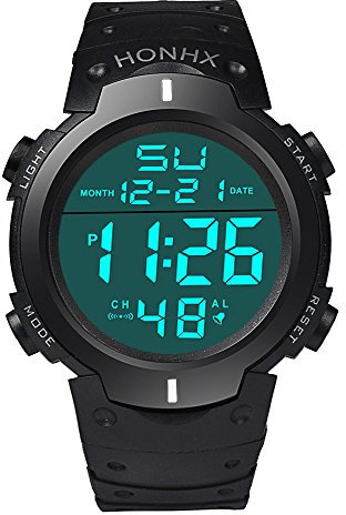 Gierzijia Orologio da polso casual da uomo con data in gomma nera orologio sportivo multifunzionale militare impermeabile design semplice grandi numeri schermo LCD digitale, bianco, One Size, Sport