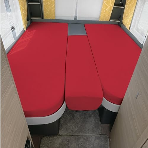 Erwin Müller Spannbettlaken 3er-Set für Wohnmobil oder Wohnwagen - Heckbett, rubinrot Größe 70x190 cm - 85x210 cm (2X) + 35x130-50x145 - Multi-Stretch Jersey