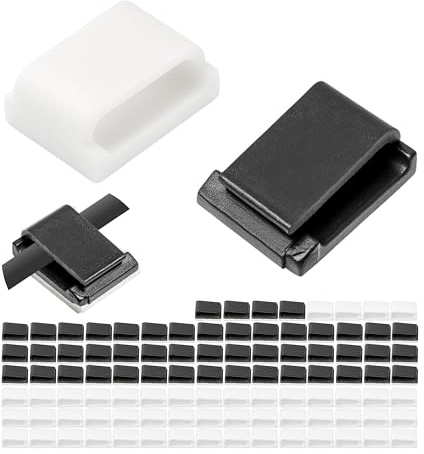 Clips de Gestion des Câbles Autocollants, 100 Pièces, Noir + Blanc, Câble jusqu'à Ø 10 mm, Organisation Cable pour TV, PC, Laptop et Cables de chargement, Attache Câbles, Serre-Câbles, Sangles câbles
