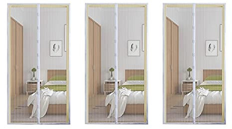 Kit 3 Zanzariera Magnetica 140x240 per Porta, Anti Insetti Zanzare Mosche Chiusura Automatica Bianca Balcone Soggiorno