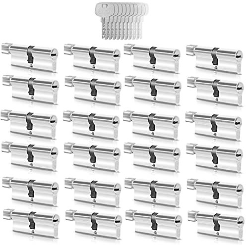 GERCAR 24 cilindros de cerradura con pomo y 24 cilindros de cierre 30/30, incluye 120 llaves, 60 mm, cerradura de cilindro con función N+G, juego de 24 unidades, longitud: 60 mm A: 30 B: 30