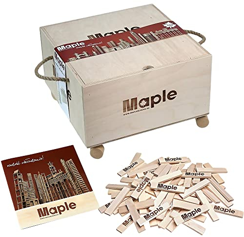 Maple 500 Holzbausteine mit Aufbewahrungsbox Natur Bausteine Bauklötze Holzplättchen rechteckig