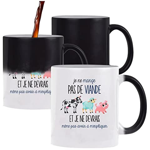 Planetee Mug magique Je ne mange pas de Viande | Tasse change de couleur avec la chaleur