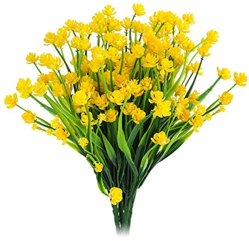 Aoleytech 5 Pcs daffodils Artificial Flowers, Outdoor Artificial Flowers, Plastic Fake Flower Plants Indoor and Outdoor Hanging Planters for Home Garden Decoration (Yellow)