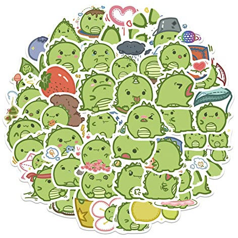 Bric dodo 50 Pcs Cartoon Dinosaur Stickers, Vinyl PVC Material, Waterproof, Reusable, Perfect for Laptops, Skateboards, Cars, Bicycles, etc., Dinosaur Style, Ideal for Boys, Girls, Teens, Adults