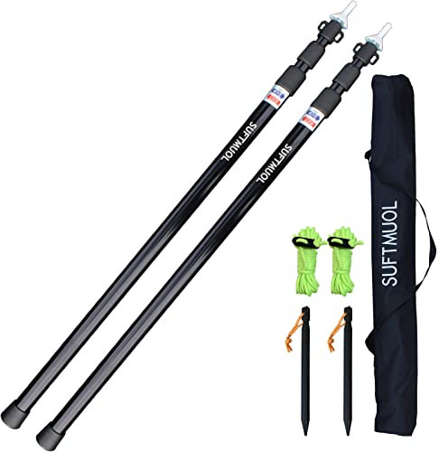 Telescopic Tarp Poles Set of Two, Adjustable Awning Poles for Tent Fly, Camping, Shelter, Awning, RV Car & Motorcycle Camping, Garden, Strong Aluminum 230CM with Zipper Bag