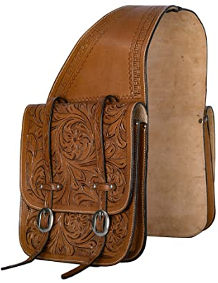 Hulara Vollnarbiges Büffelleder Westernsatteltasche Bearbeitete Pferdesatteltasche Für Trailreiten Braune Satteltaschen für Pferde