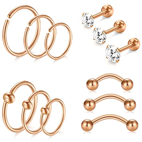 AVYRING Helix Piercing Ring 16G Tragus Knorpel Ohr Piercing Für Damen Chirurgenstahl Helix Piercing Ohrstecker Daith Rook Piercing Ohr 12 Stück-Rosegold