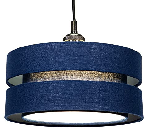 Happy Homewares Contemporary Quality Navy Midnight Blue Linen Fabric Triple Tier Ceiling Pendant Light Shade | 60w Maximum | Designer Style | 26cm Diameter