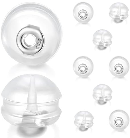 ALEXCRAFT 20pcs 925 Sterling Silver Clear Silicone Earring Backs Replacement for Studs - Hypoallergenic, Soft, Comfortable, Safety Earring Backs for Kids & Women