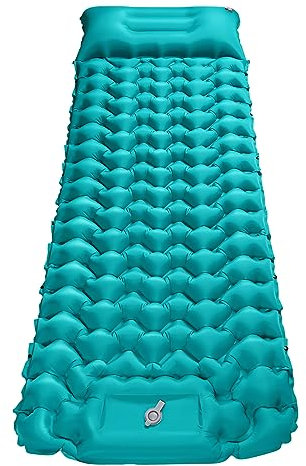 LAMA Aufblasbare Luftmatratze Camping Isomatte Selbstaufblasbare Isomatte 200x70x10cm Ultraleichte Schlafmatte mit Fußpresse Luftpumpe Kissen für Camping Backpacking Wandern Reisen Zelt, Pfauenblau