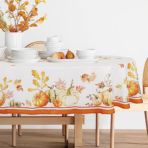 Oval Fall Tablecloth Autumn Pumpkin Table Cloth Waterproof, Anti-Wrinkle, Easy To Wash, Reusable Polyester Table Cover For Thanksgiving & Fall Decorations 60x84 Inch