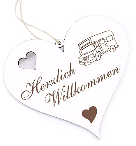 Herzlich Willkommen Schild - Wohnmobil - Deko Herz Holz Willkommensschild Türschild Dekoschild Türdeko