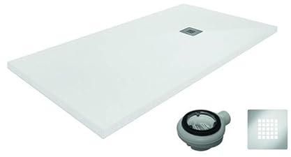 REALSHOWER - Receveur de Douche 150x80 cm en Résine avec Charges Minérales - Modèle SÉRIE 500 Antidérapant et Antibactérien - Receveur de Douche Texture Ardoise Blanc - Bonde de Vidage incluse