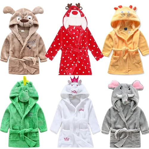 BOMEETSIA Kinder-Winter-Bademantel-Pyjama mit Kapuze, Baby-Cartoon-Nachthemd, Flanell-Eltern-Kind-Homewear,狗,Geeignet für eine Höhe von 85–95 cm