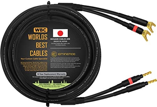 WORLDS BEST CABLES - 18 Foot - Coaxial Audiophile Single Speaker Cable for Center Channel - Custom Made Using Mogami 3082 Wire & Eminence Gold Plated Banana & Spade Plugs