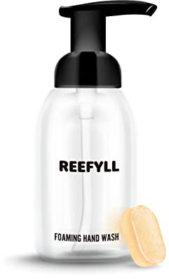 Reefyll Foaming Soap Dispenser Starter Pack with Refillable Bottle 250ml and Hand Soap Tablet x1 for Bathroom Kitchen Countertop Refillable Foam Soap with Juicy Orange Scent