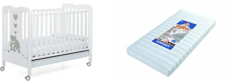 Foppapedretti Tenerorso Lettino Con Sponda Regolabile, 131 x 73 x 103 cm, 27 Kg, Bianco & poliuretano, Climatic Materasso 124 x 63 x 12 cm, Bianco