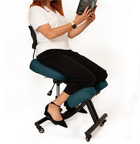 BLACK POINT ergonomischer Kniestuhl aus Öko-Leder O'KNEEL PRO für Zuhause und Büro (dunkeltürkiser Leinenbezug im Lieferumfang enthalten) Bürostuhl Ergonomisch