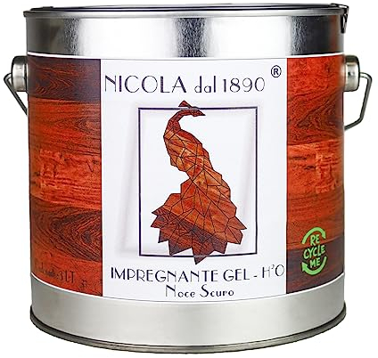 NICOLA VERNICI Impregnante Legno all'Acqua in Gel, per Esterni e Interni, Made in Italy, 3 LT, Color Noce Scuro