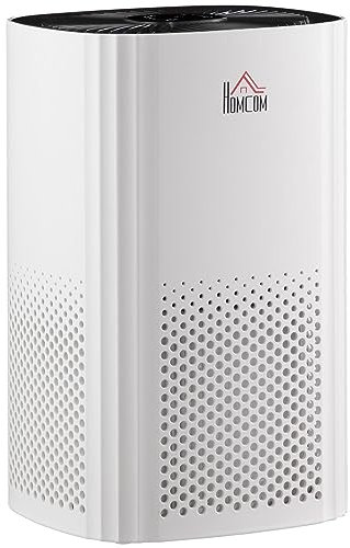 HOMCOM IE Located Air Purifiers with 3-Stage Carbon HEPA Filtration System, for Bedroom, Air Cleaner with 4 Speeds, Air Monitor, Timer, and Ioniser, Remove Smoke Dust Pollen Odors
